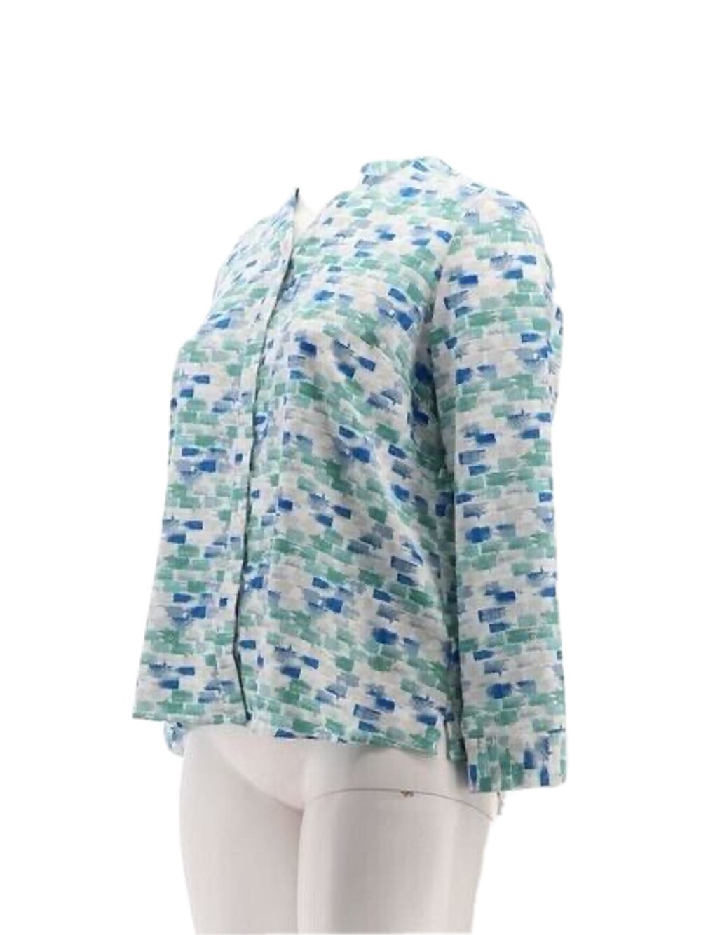 Denim & Co. Printed Shirt Y-Neck Long-Sleeve Spruce Multi Women's XL